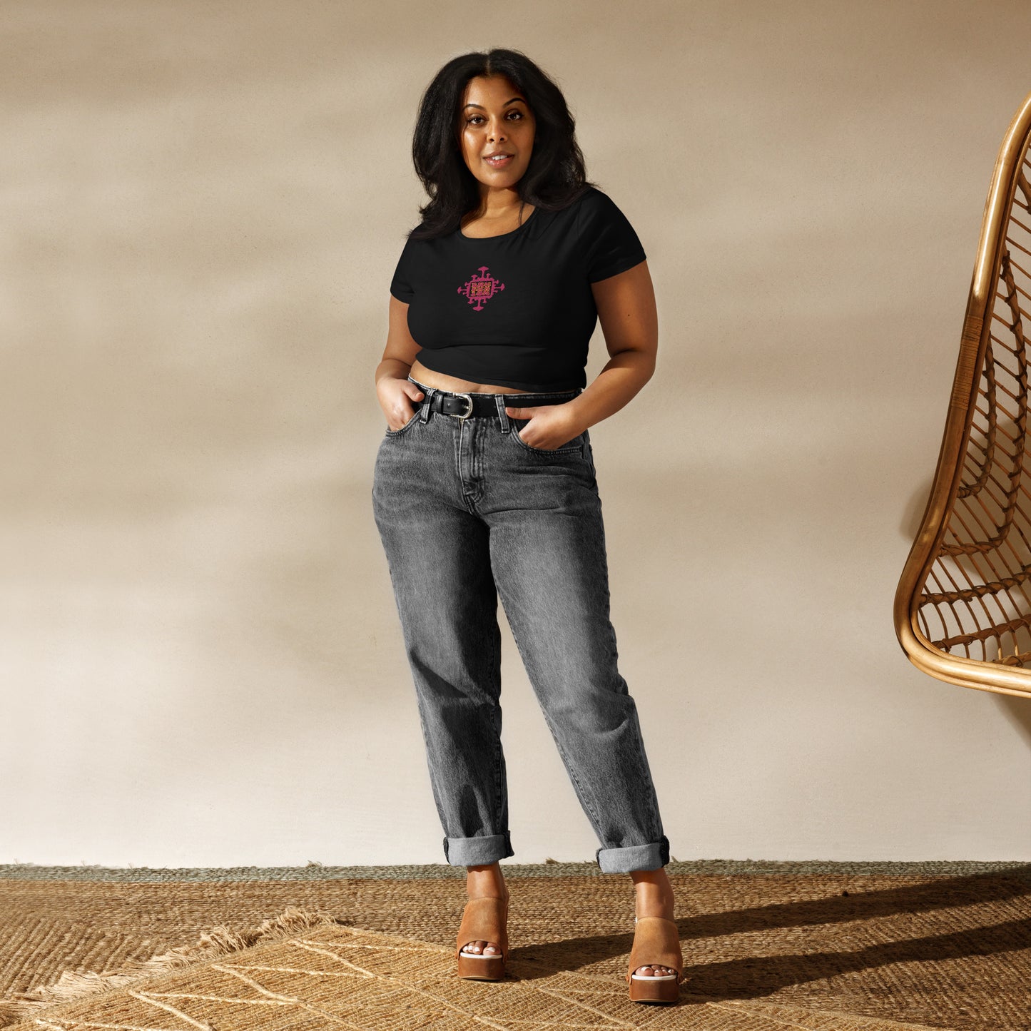 Extradimensional Hug Embroidered Crop Top